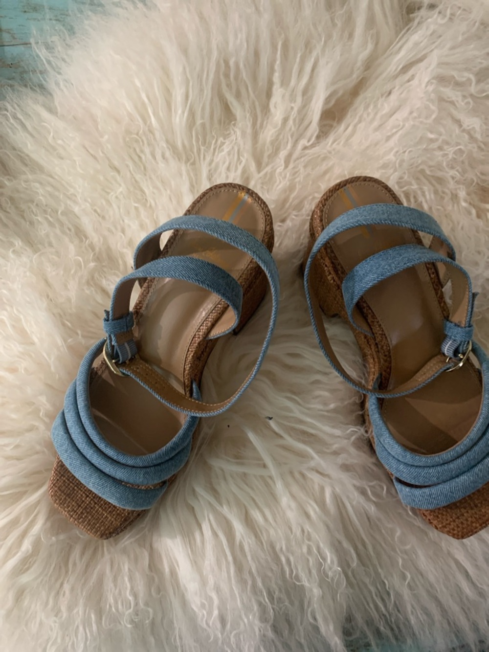 Light Blue Denim-Strap Wedge Sandals by Sam Edelman